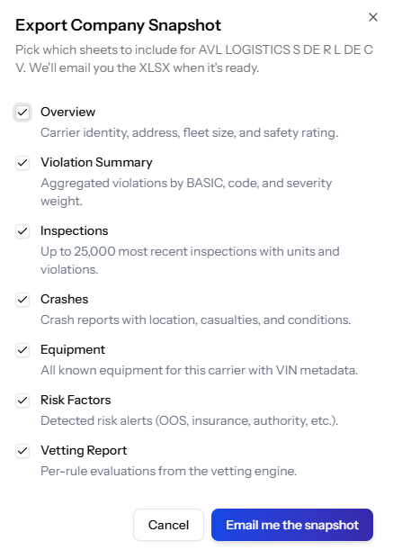 Company snapshot export report