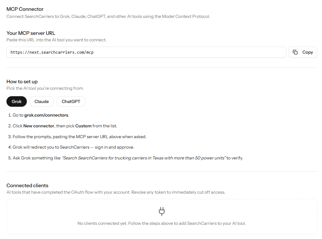 MCP connector setup for AI tools
