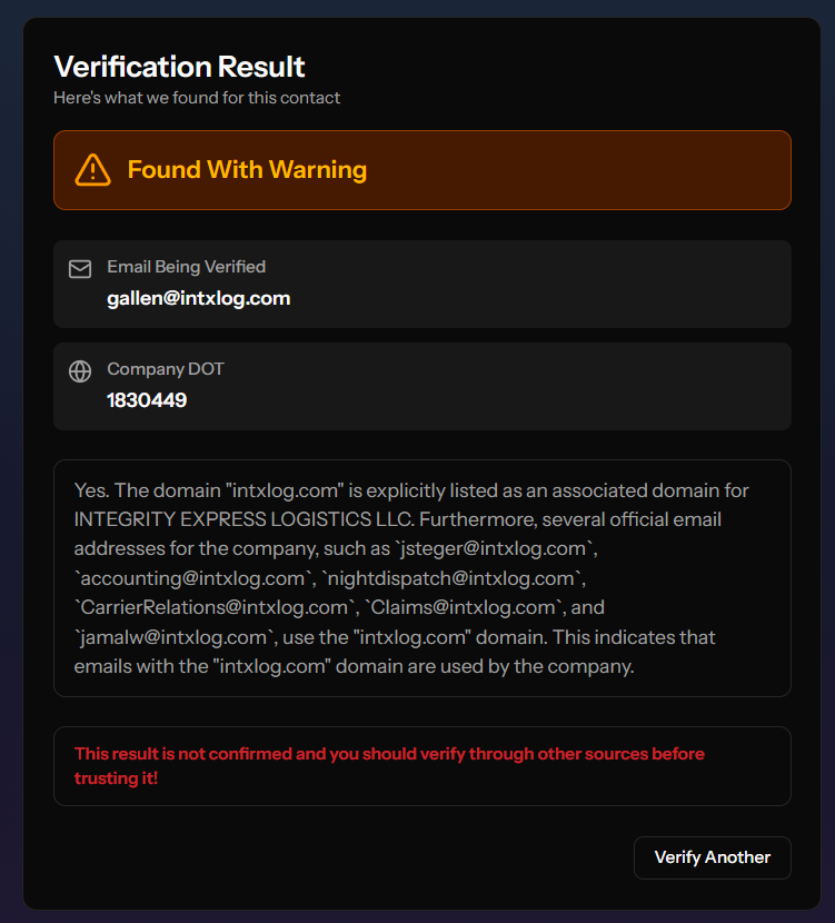 Verify Contact result