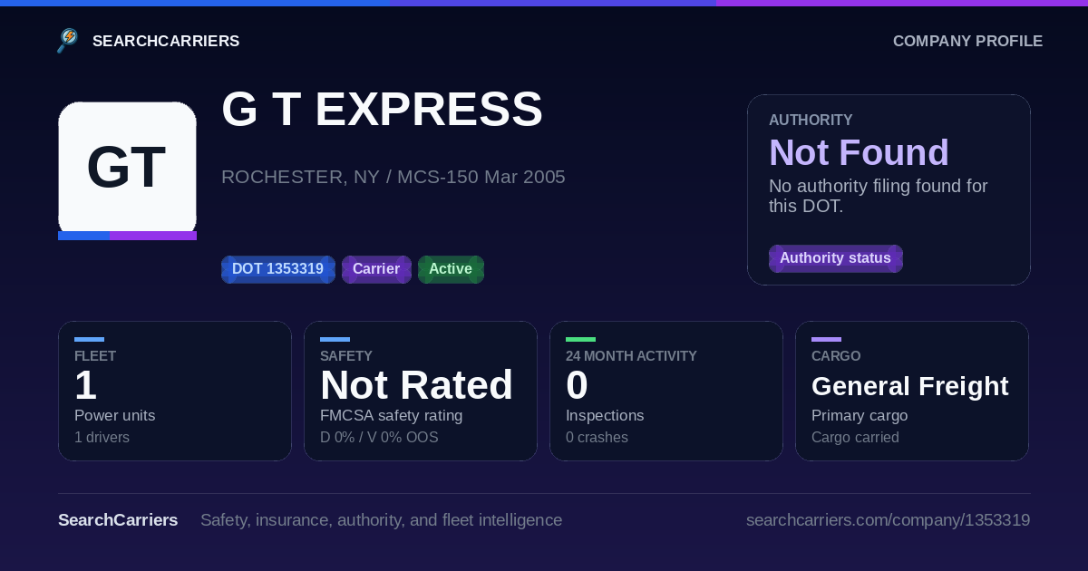 G T EXPRESS (DOT 1353319) - SearchCarriers