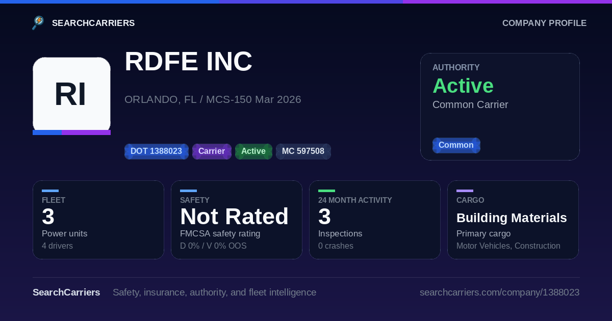 RDFE INC (DOT 1388023) - SearchCarriers