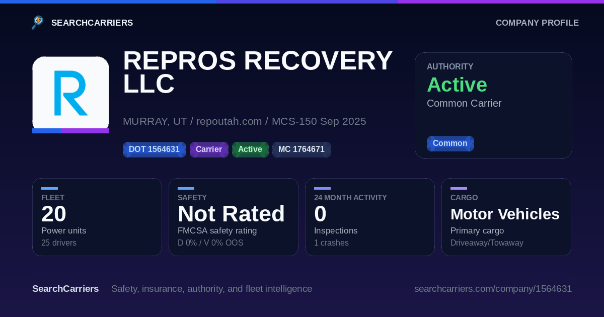 REPROS RECOVERY LLC (DOT 1564631) - SearchCarriers