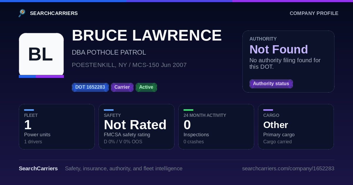 BRUCE LAWRENCE (DOT 1652283) - SearchCarriers