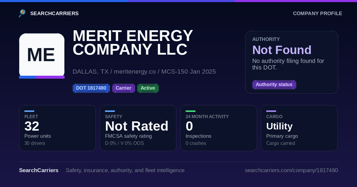 MERIT ENERGY COMPANY LLC (DOT 1817480) - SearchCarriers