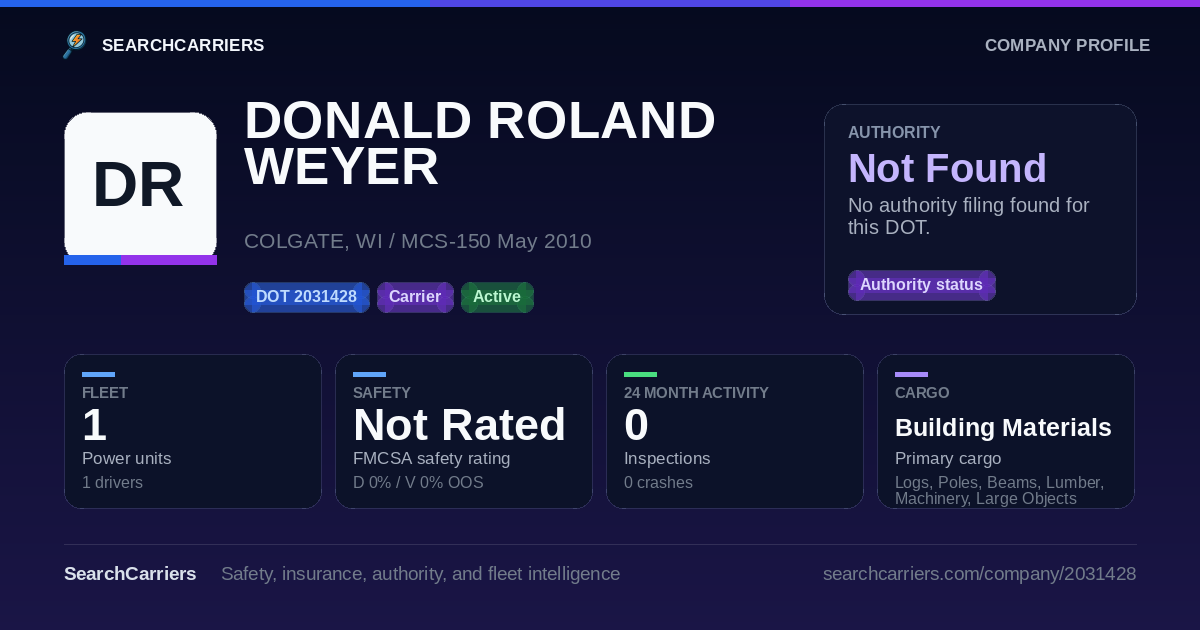 DONALD ROLAND WEYER (DOT 2031428) - SearchCarriers