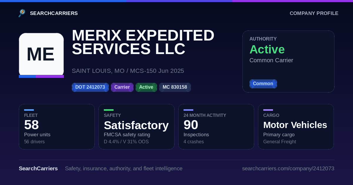 MERIX EXPEDITED SERVICES LLC (DOT 2412073) - SearchCarriers