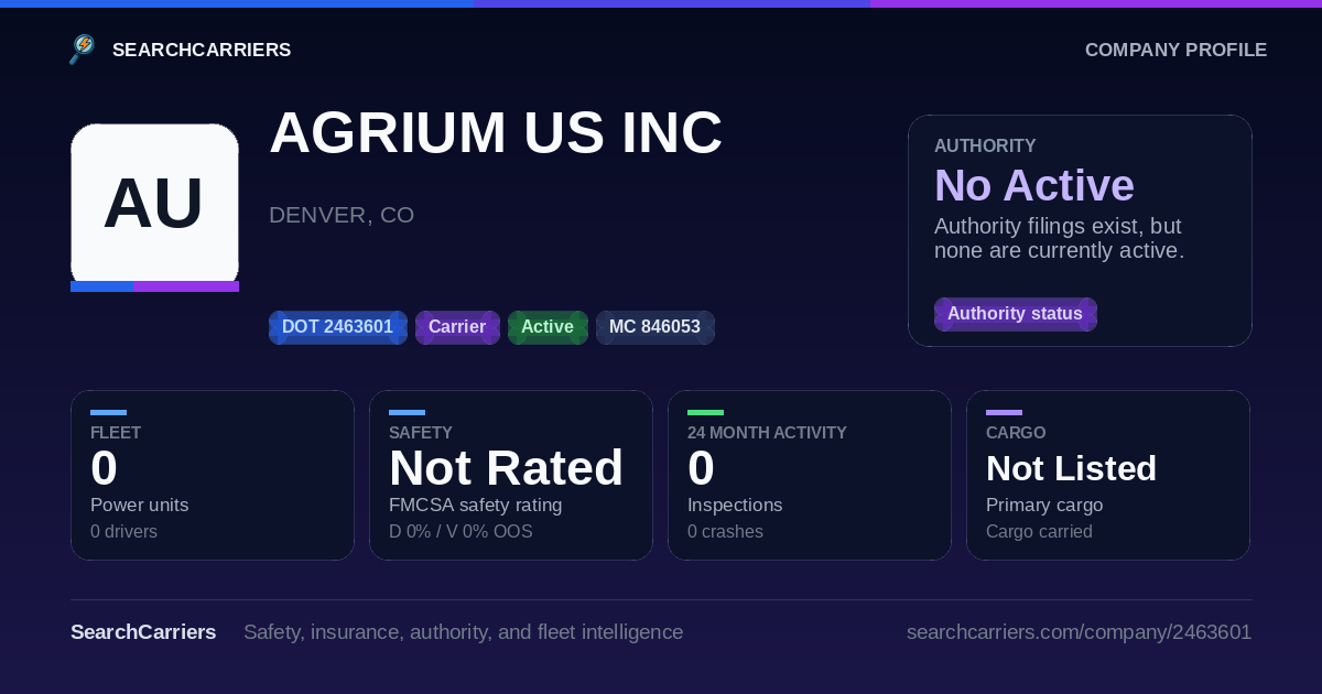 AGRIUM US INC (DOT 2463601) - SearchCarriers