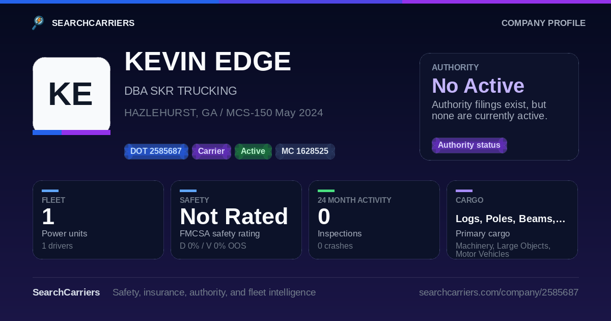 KEVIN EDGE (DOT 2585687) - SearchCarriers