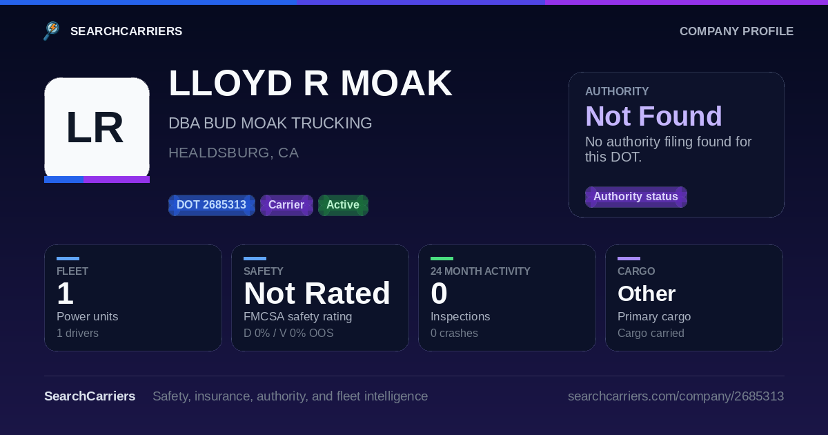 LLOYD R MOAK (DOT 2685313) - SearchCarriers