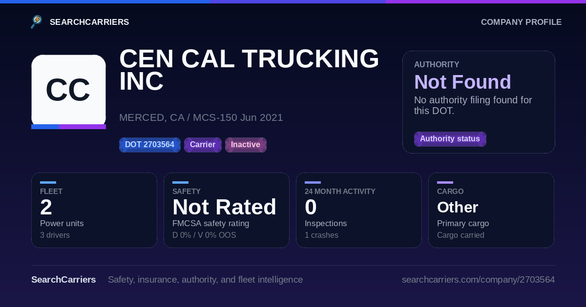 CEN CAL TRUCKING INC (DOT 2703564) - SearchCarriers