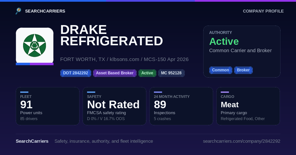 DRAKE REFRIGERATED LINES LLC (DOT 2842292) - SearchCarriers
