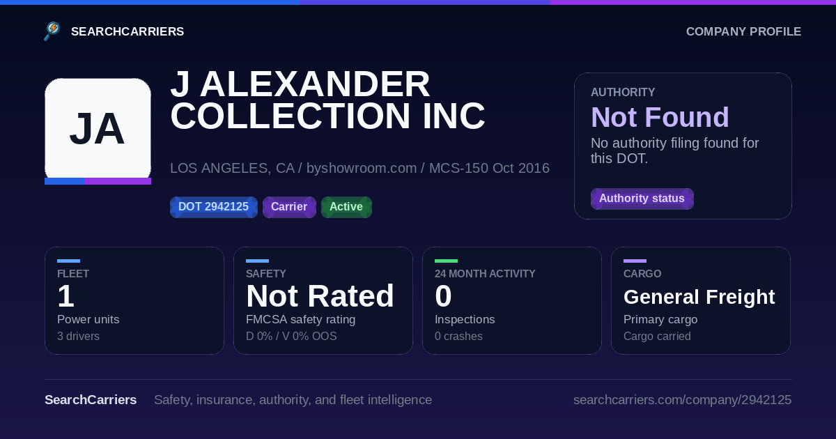 J ALEXANDER COLLECTION INC (DOT 2942125) - SearchCarriers