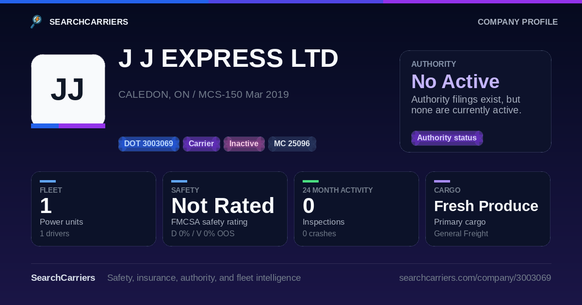 J J EXPRESS LTD (DOT 3003069) - SearchCarriers