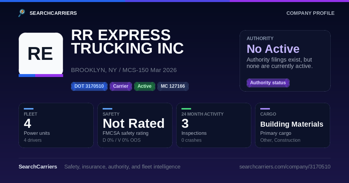 RR EXPRESS TRUCKING INC (DOT 3170510) - SearchCarriers