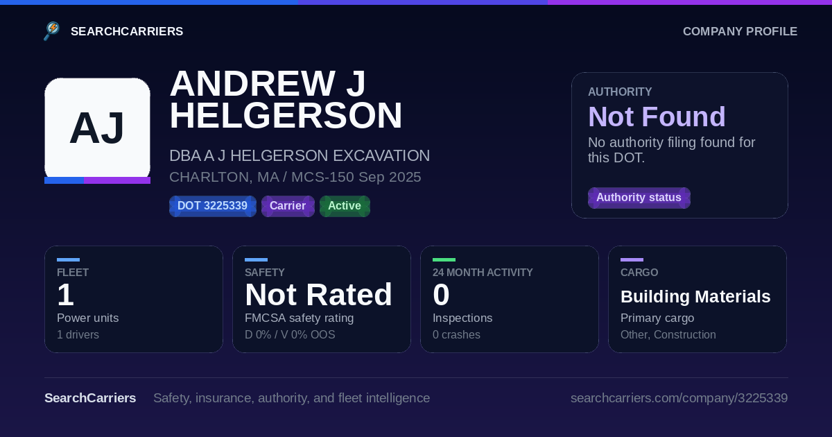 ANDREW J HELGERSON (DOT 3225339) - SearchCarriers
