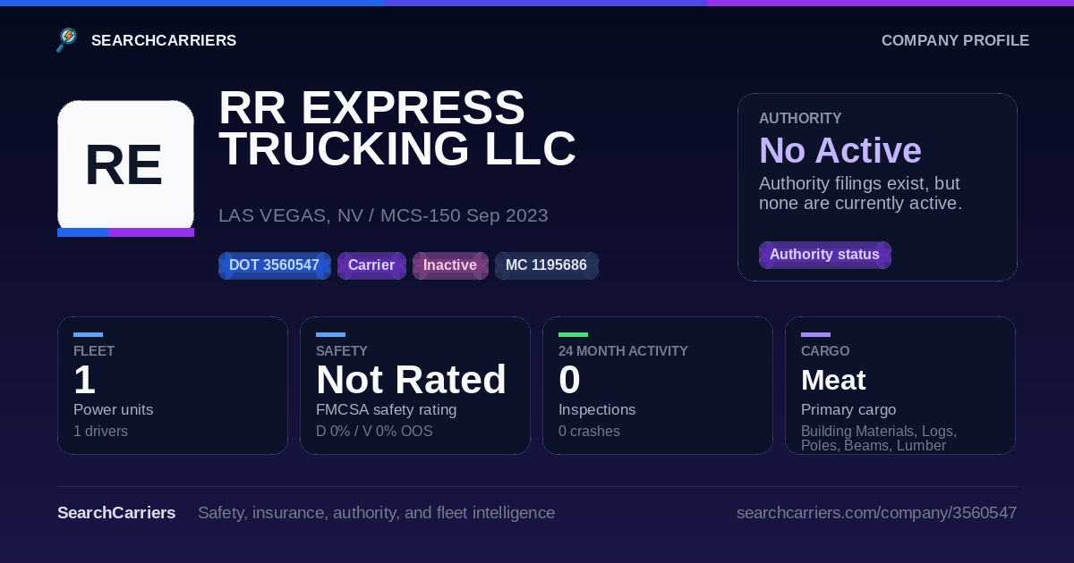 RR EXPRESS TRUCKING LLC (DOT 3560547) - SearchCarriers