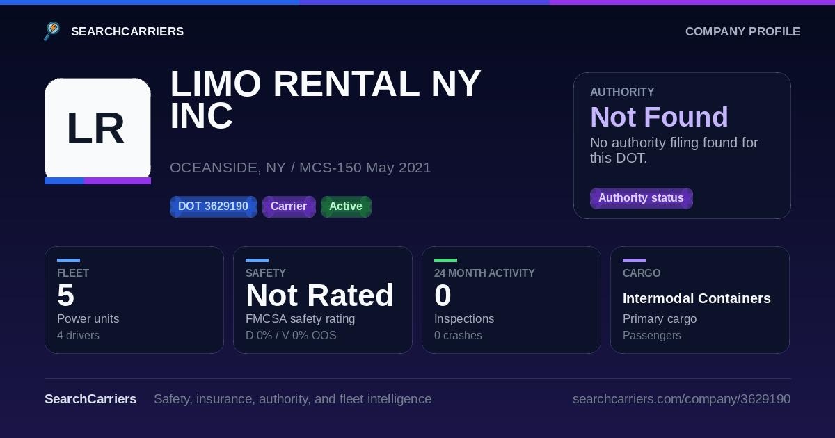 LIMO RENTAL NY INC (DOT 3629190) - SearchCarriers