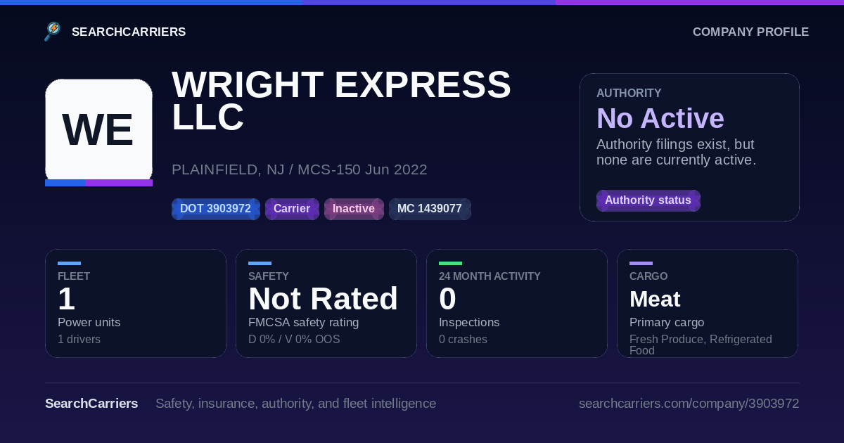 WRIGHT EXPRESS LLC (DOT 3903972) - SearchCarriers