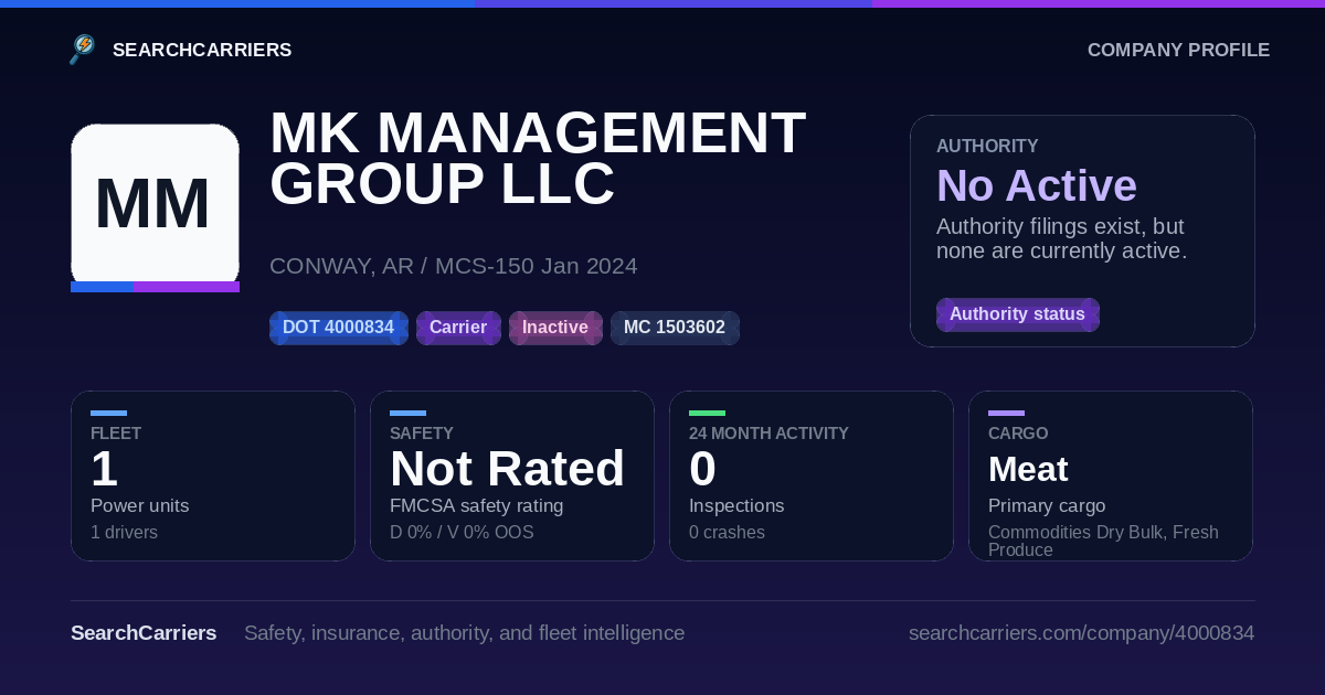 MK MANAGEMENT GROUP LLC (DOT 4000834) - SearchCarriers