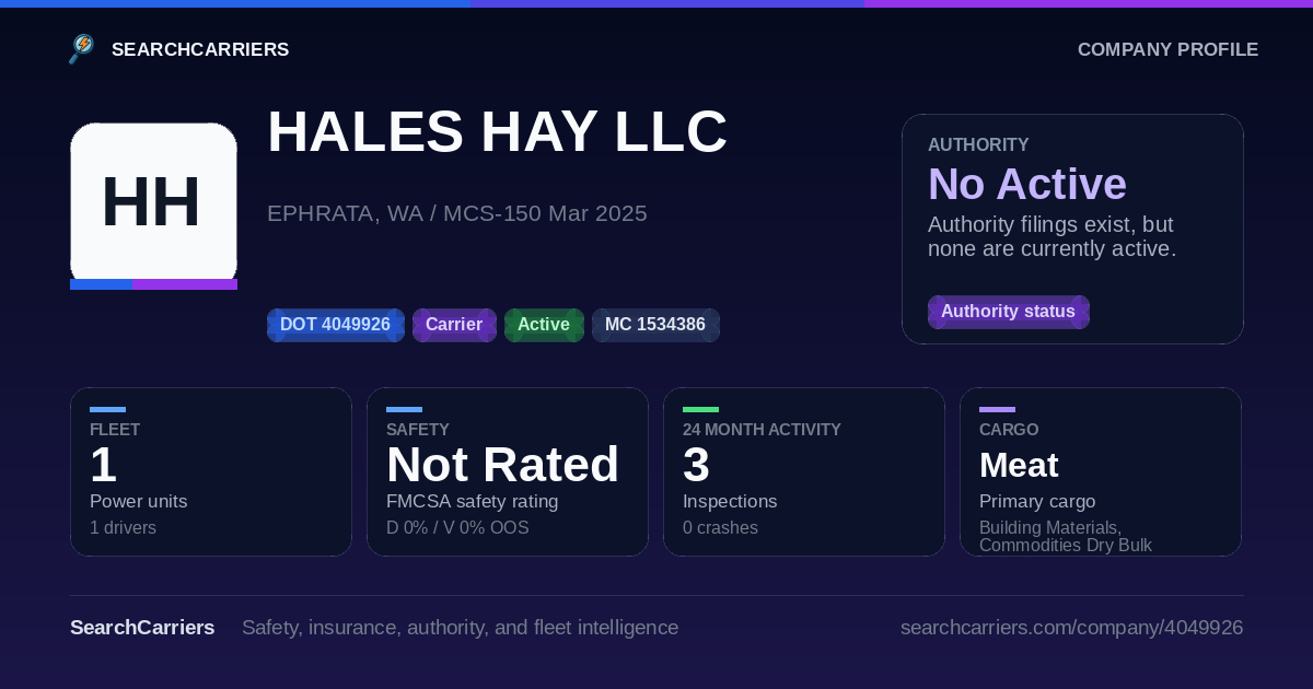 HALES HAY LLC (DOT 4049926) - SearchCarriers