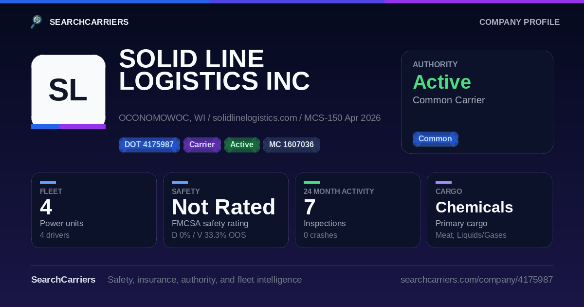 SOLID LINE LOGISTICS INC (DOT 4175987) - SearchCarriers
