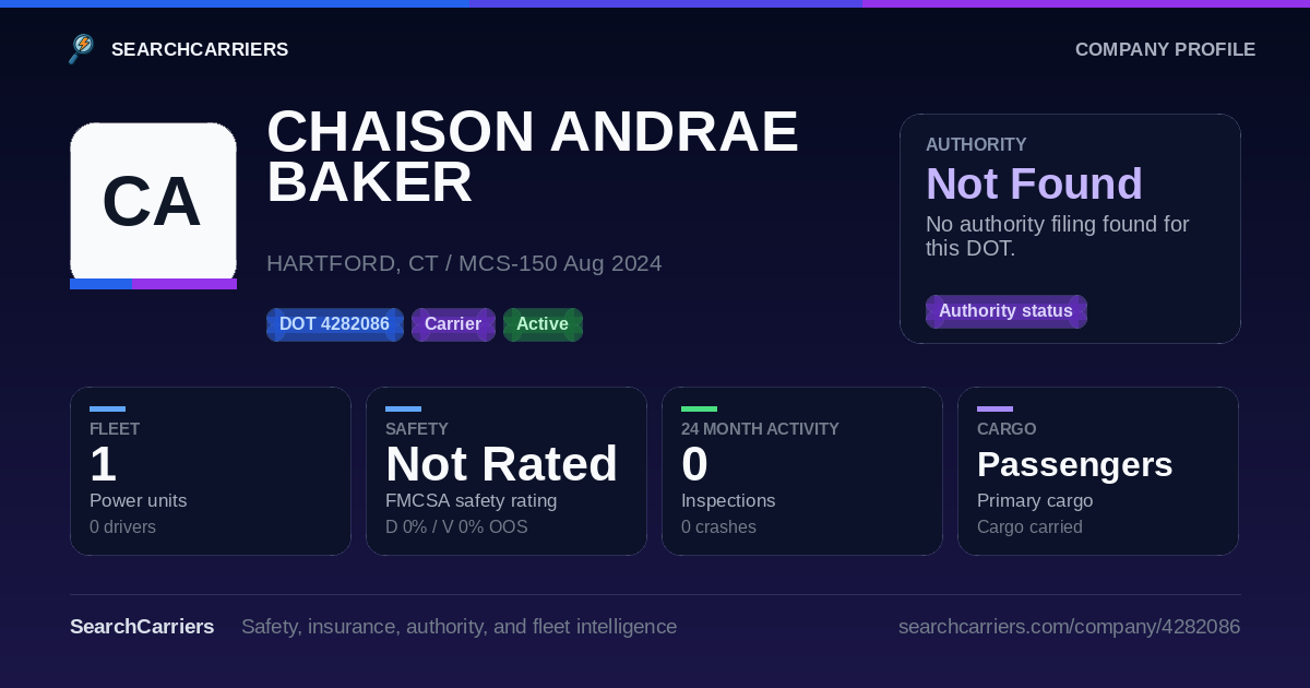CHAISON ANDRAE BAKER (DOT 4282086) - SearchCarriers