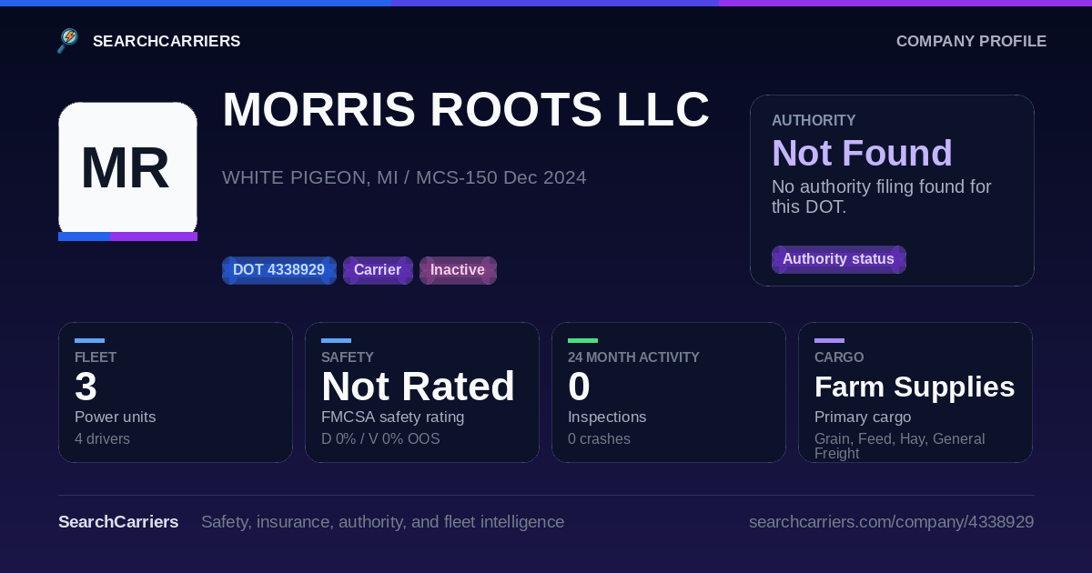 MORRIS ROOTS LLC (DOT 4338929) - SearchCarriers