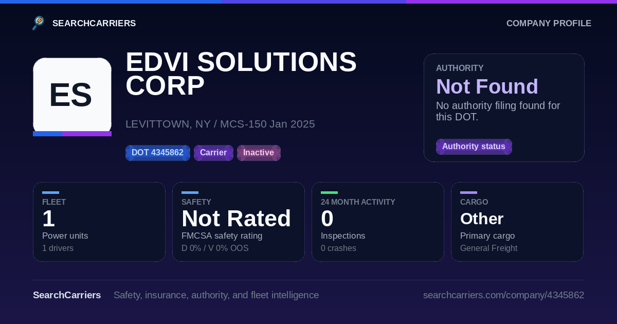 EDVI SOLUTIONS CORP (DOT 4345862) - SearchCarriers