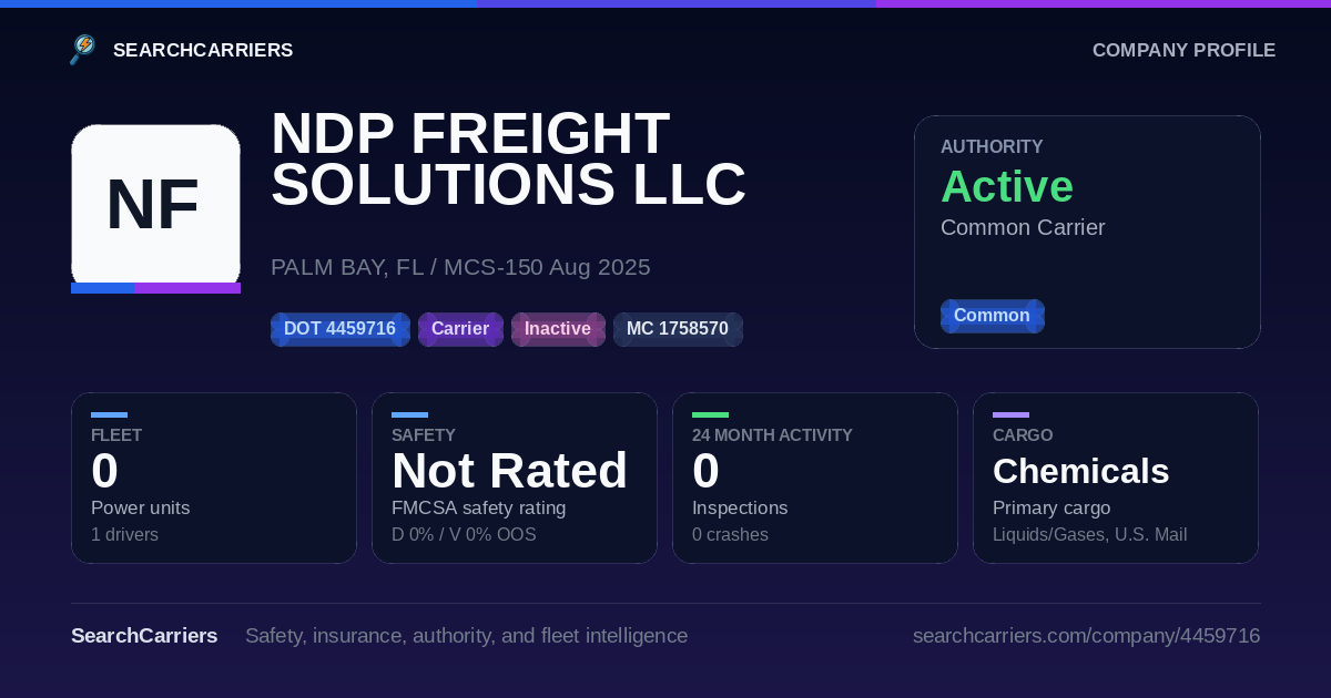 NDP FREIGHT SOLUTIONS LLC (DOT 4459716) - SearchCarriers