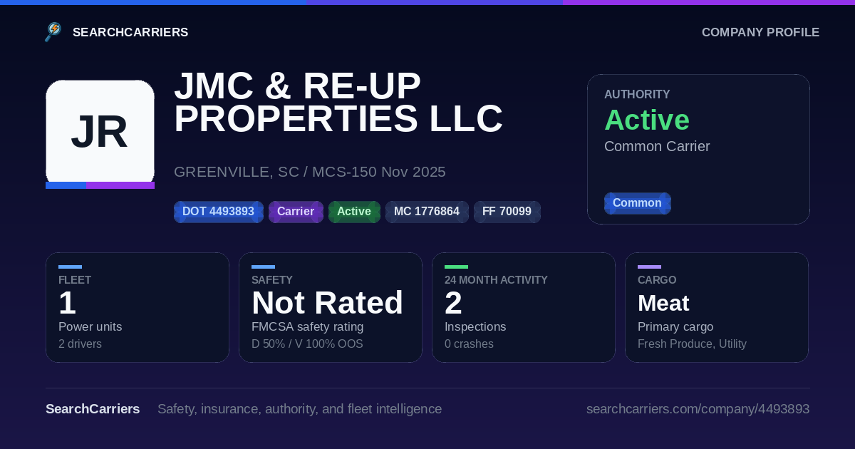 JMC & RE-UP PROPERTIES LLC (DOT 4493893) - SearchCarriers