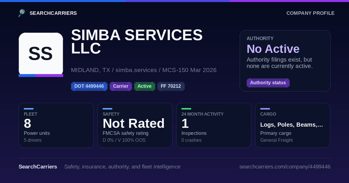 SIMBA SERVICES LLC (DOT 4499446) - SearchCarriers
