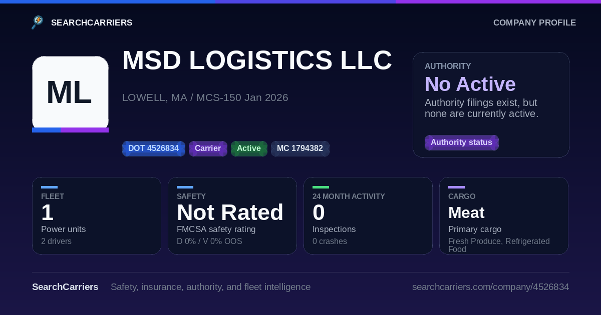 MSD LOGISTICS LLC (DOT 4526834) - SearchCarriers