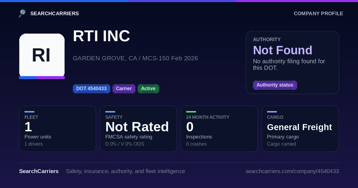 RTI INC (DOT 4540433) - SearchCarriers