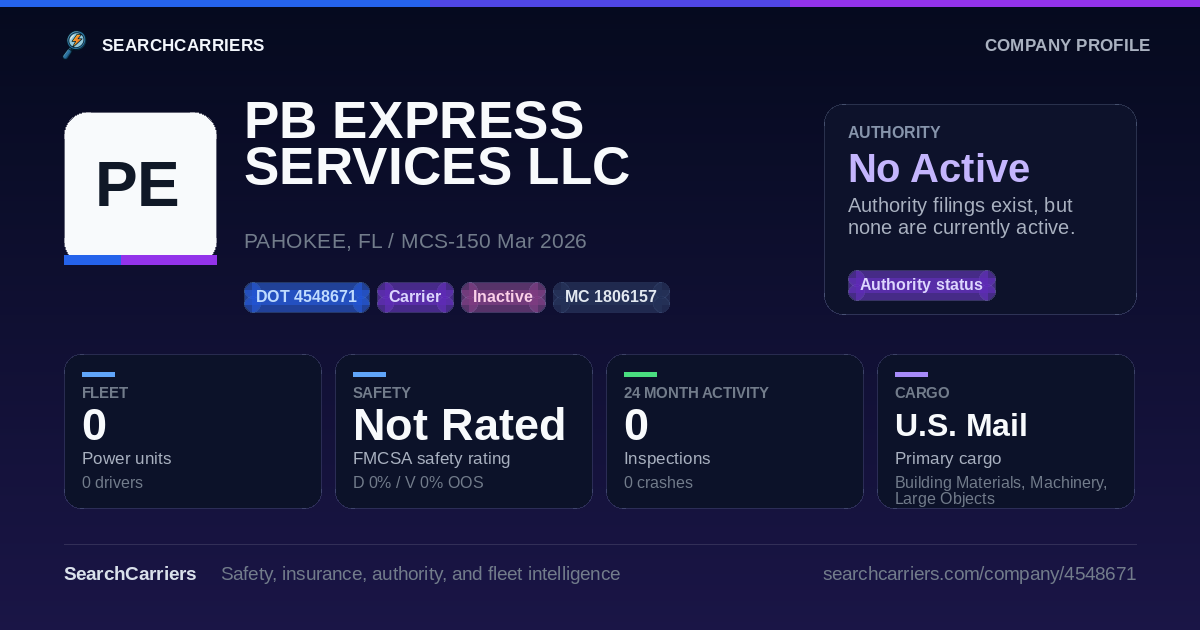 PB EXPRESS SERVICES LLC (DOT 4548671) - SearchCarriers