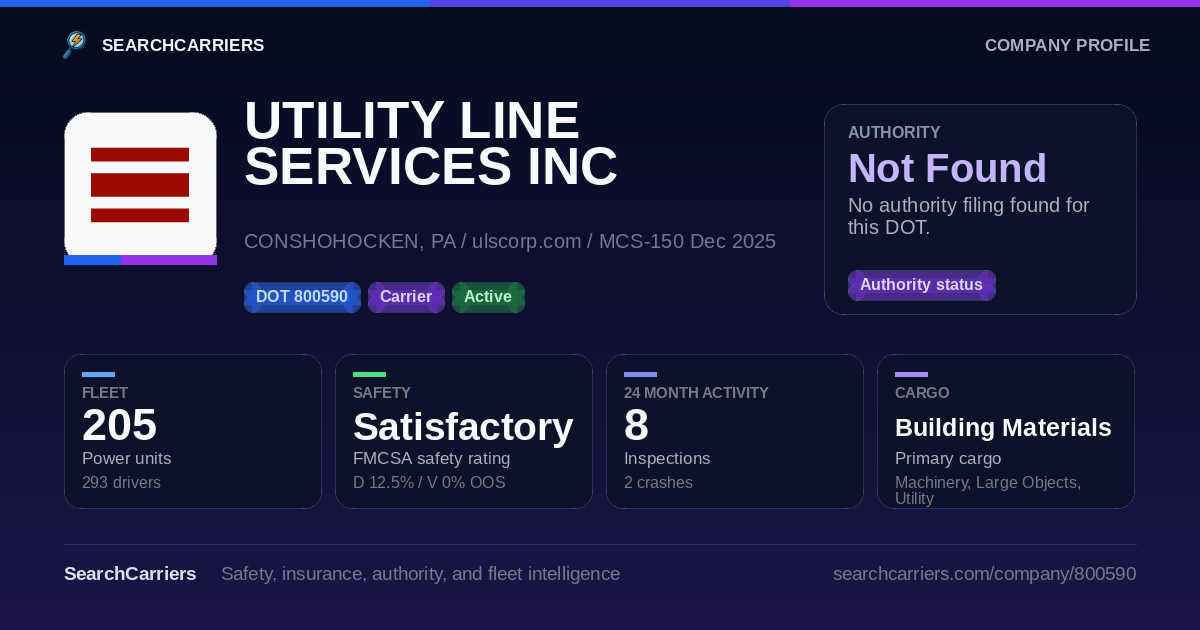 UTILITY LINE SERVICES INC (DOT 800590) - SearchCarriers