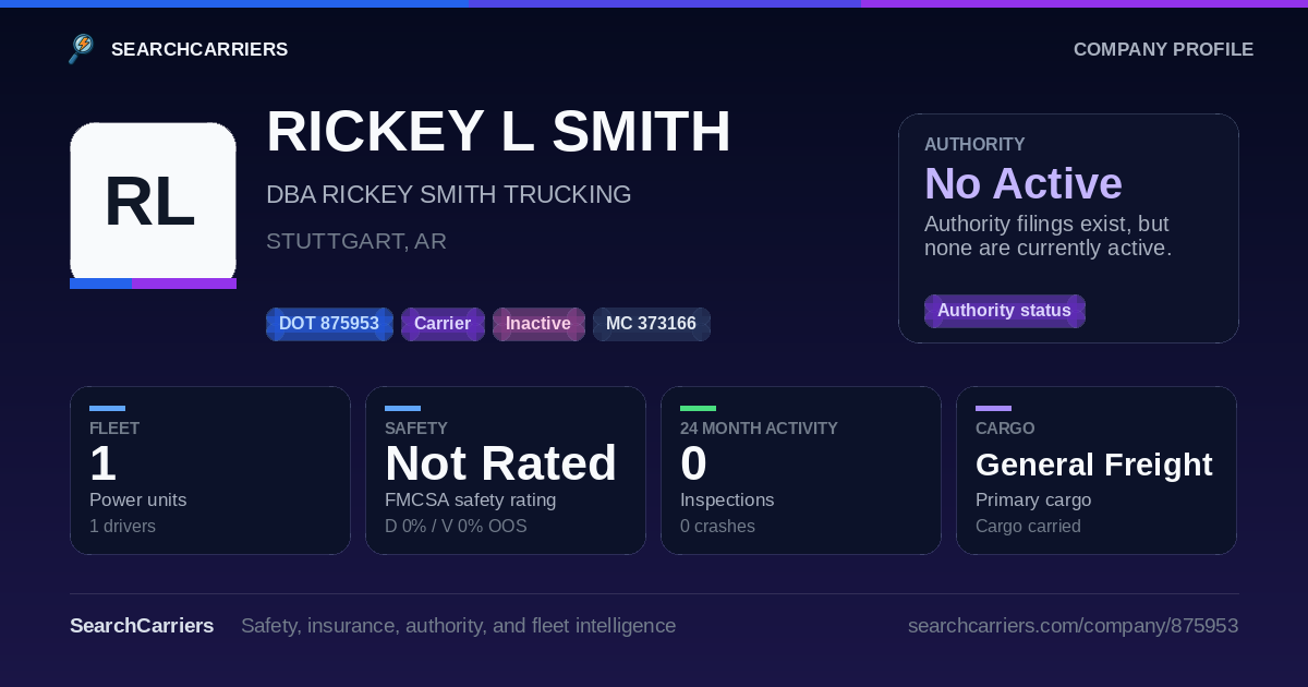 RICKEY L SMITH (DOT 875953) - SearchCarriers